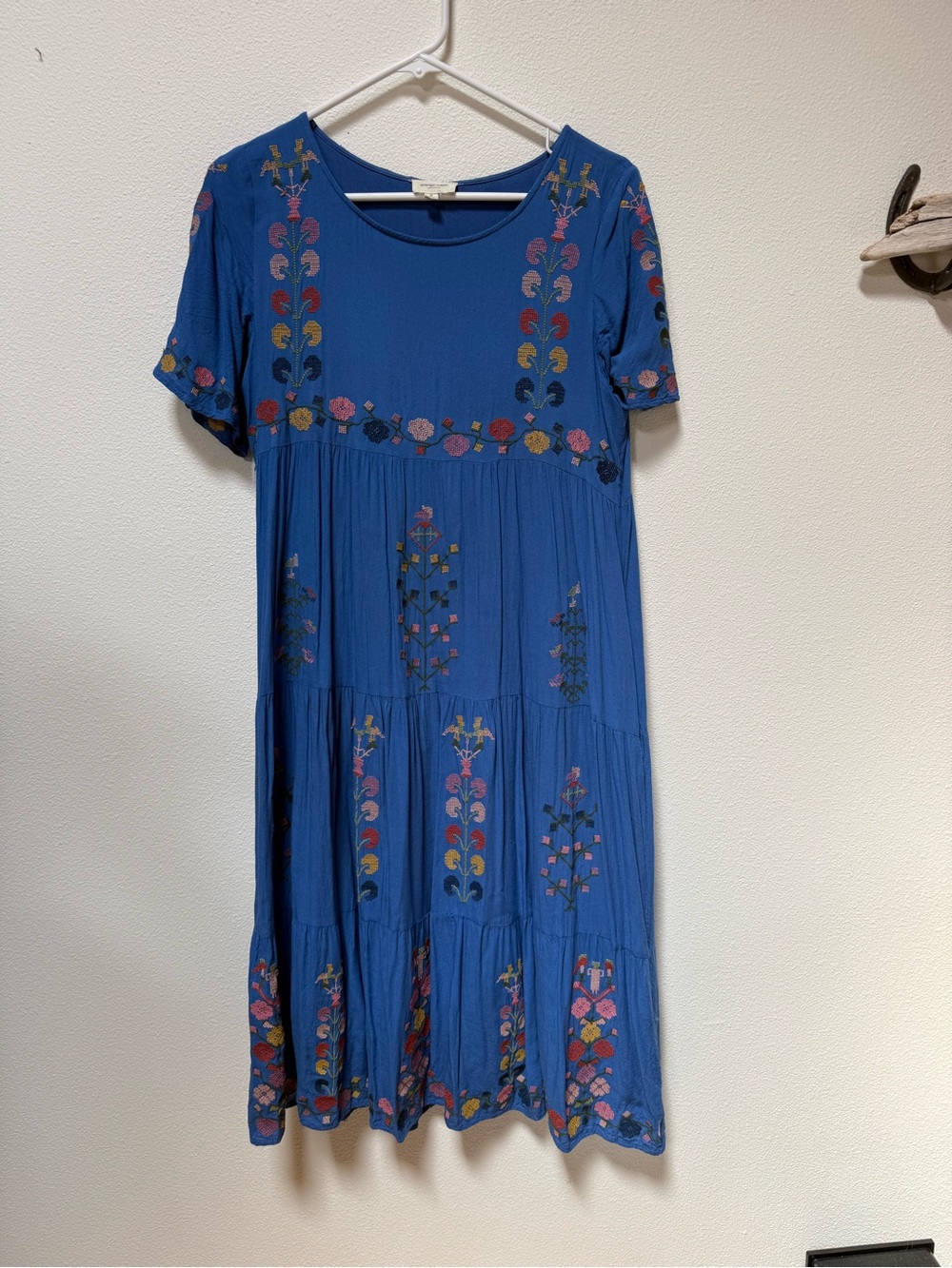 orange creek Blue Embroidered Tiered Midi Dress